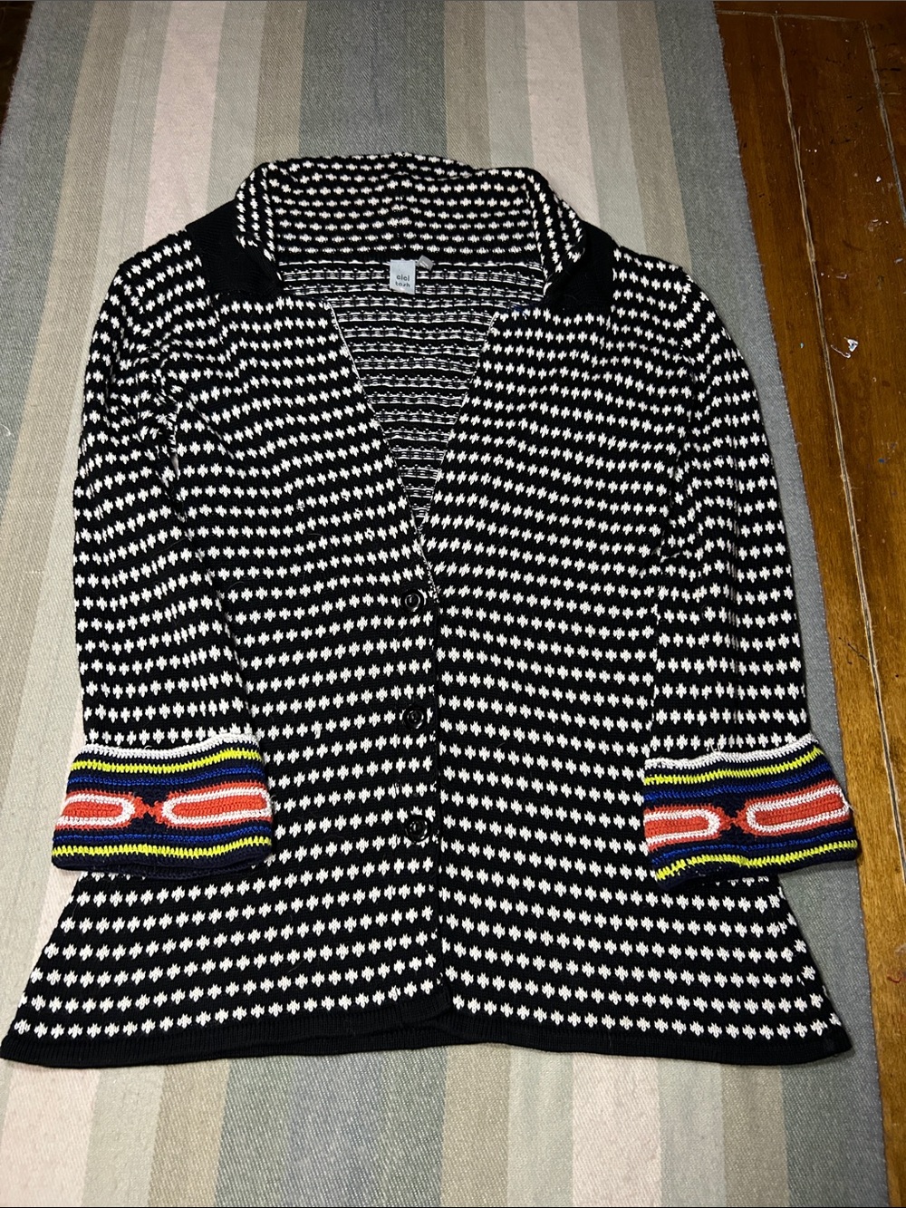 Cici Tash Black & White Patterned Knit Blazer with Colorful Accents med cotton b